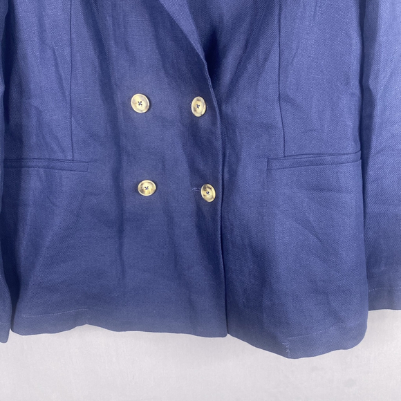 J McLaughlin Blazer Womens 6 Blue Linen Jacket Double Breasted Buttons Career - Picture 5 of 10